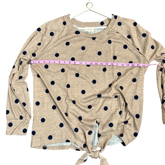 64.perch by blu pepper 1XL mocha beige heather navy polka dot tie front top NWOT - Picture 12 of 13